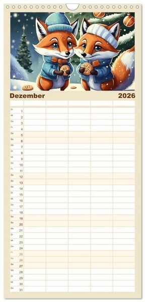 Produktbild: Familienplaner 2026 - Schlaufuchs - Abenteuer Schule mit 5 Spalten (Wandkalender, 21 x 45 cm) CALVENDO