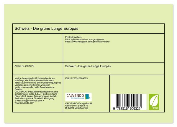 Produktbild: Schweiz - Die gr&uuml;ne Lunge Europas (Tischkalender 2026 DIN A5 quer), CALVENDO Monatskalender