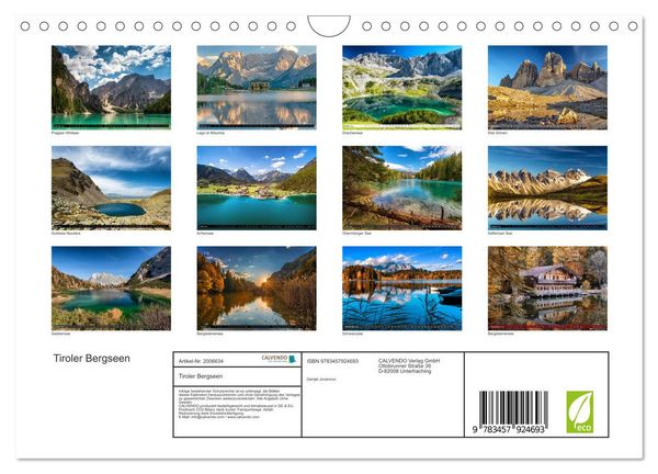Produktbild: Tiroler Bergseen (Wandkalender 2026 DIN A4 quer), CALVENDO Monatskalender