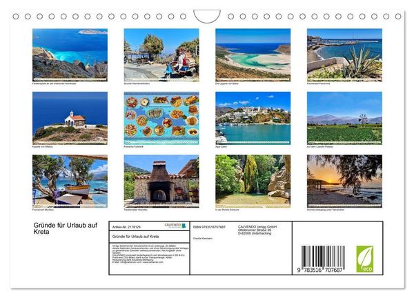 Produktbild: Gr&uuml;nde f&uuml;r Urlaub auf Kreta (Wandkalender 2026 DIN A4 quer), CALVENDO Monatskalender