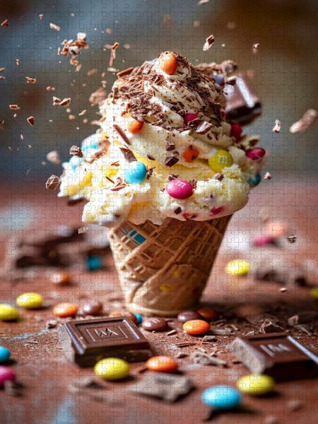 Produktbild: CALVENDO Puzzle Eiscreme mit bunten Schokolinsen und Schokosp&auml;ne-Topping | 1000 Teile Lege-Gr&ouml;&szlig;e 64x48cm Foto-Puzzle f&uuml;r gl&uuml;ckliche Stunden