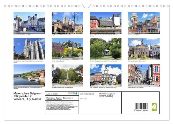 Produktbild: Malerisches Belgien - Stippvisiten in Verviers, Huy, Namur (Wandkalender 2026 DIN A3 quer), CALVENDO Monatskalender