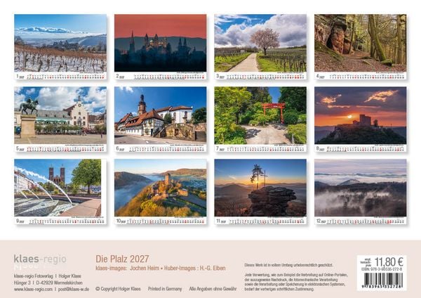 Produktbild: Die Pfalz 2027 Bildkalender A4 quer, spiralgebunden