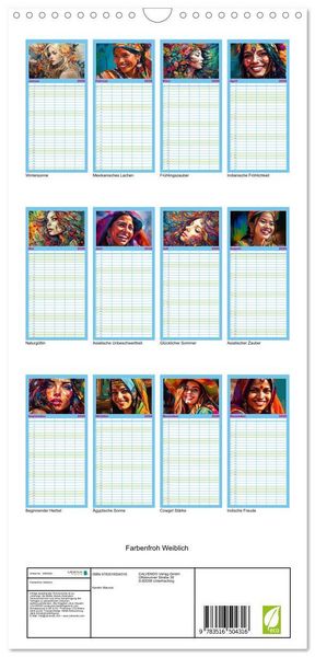 Produktbild: Familienplaner 2026 - Farbenfroh Weiblich mit 5 Spalten (Wandkalender, 21 x 45 cm) CALVENDO