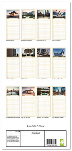 Produktbild: Familienplaner 2026 - Einsamkeit in Architektur mit 5 Spalten (Wandkalender, 21 x 45 cm) CALVENDO