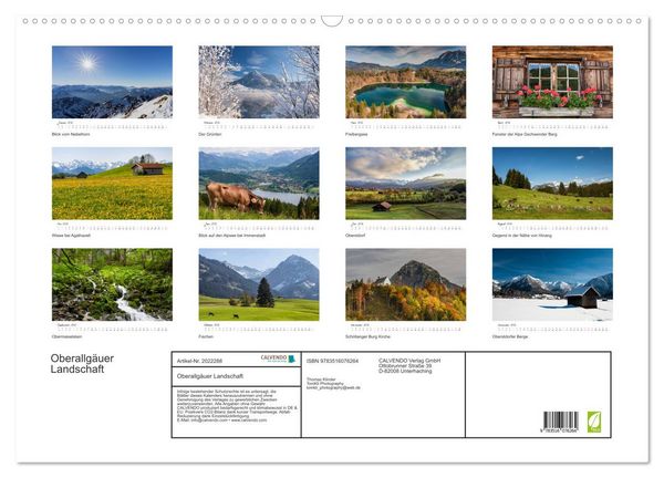 Produktbild: Oberallg&auml;uer Landschaft (Wandkalender 2026 DIN A2 quer), CALVENDO Monatskalender