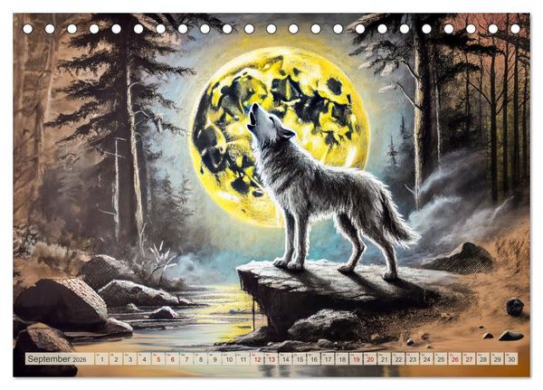 Produktbild: Die Eleganz der W&ouml;lfe - Mythische Begegnungen in der Natur (Tischkalender 2026 DIN A5 quer), CALVENDO Monatskalender