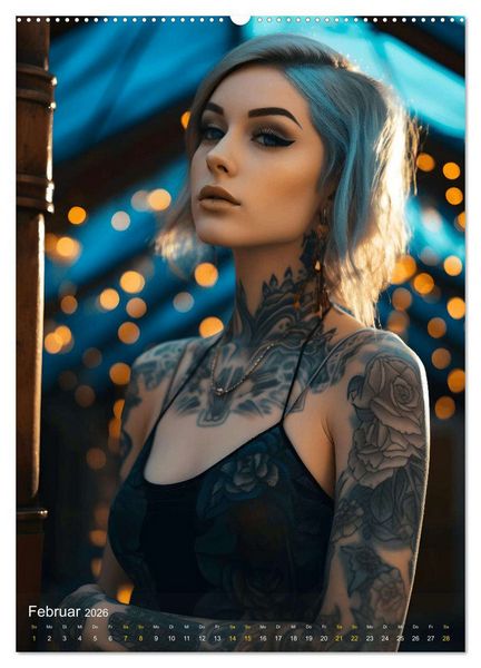 Produktbild: Tattoo Sch&ouml;nheiten - zw&ouml;lf Monate, zw&ouml;lf Frauen und jede Menge Tattoos (hochwertiger Premium Wandkalender 2026 DIN A2 hoch), Kunstdruck in Hochglanz
