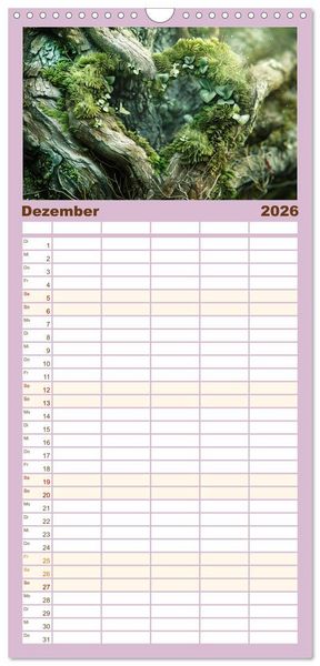 Produktbild: Familienplaner 2026 - Mit dem Herzen der Natur mit 5 Spalten (Wandkalender, 21 x 45 cm) CALVENDO