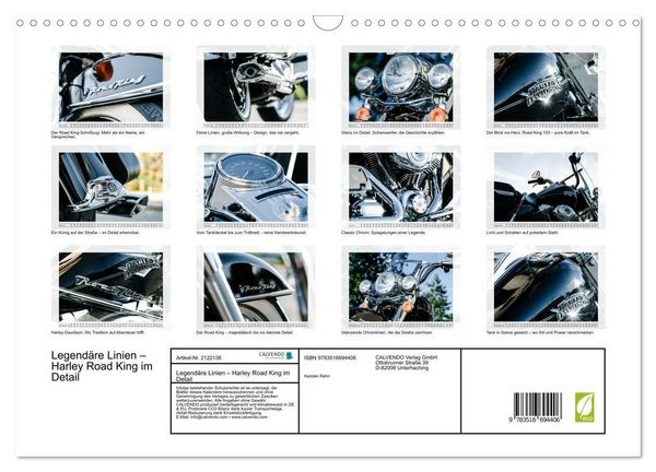 Produktbild: Legend&auml;re Linien &ndash; Harley Road King im Detail (Wandkalender 2026 DIN A3 quer), CALVENDO Monatskalender