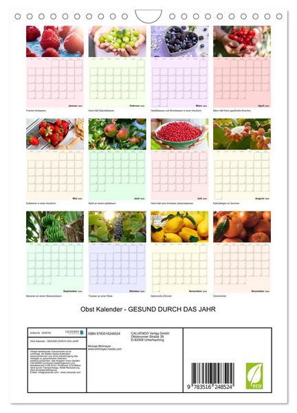 Produktbild: Obst Kalender - GESUND DURCH DAS JAHR (Wandkalender 2026 DIN A4 hoch), CALVENDO Monatskalender