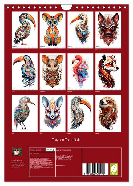 Produktbild: Trag ein Tier mit dir (Wandkalender 2026 DIN A4 hoch), CALVENDO Monatskalender