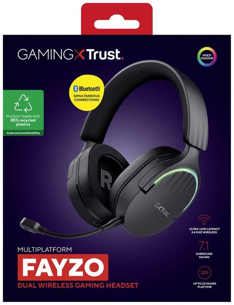 Produktbild: Trust GXT491 FAYZO Over Ear Headset Bluetooth&reg; Virtual Surround Schwarz Surround-Sound, Mikrofon-Stummschaltung, Lautst&auml;rkeregelung Gaming