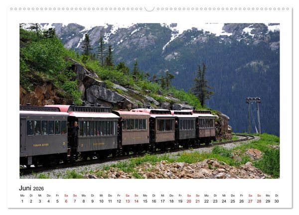 Produktbild: Destination SKAGWAY - Eine legend&auml;re Eisenbahnfahrt in Alaska (hochwertiger Premium Wandkalender 2026 DIN A2 quer), Kunstdruck in Hochglanz