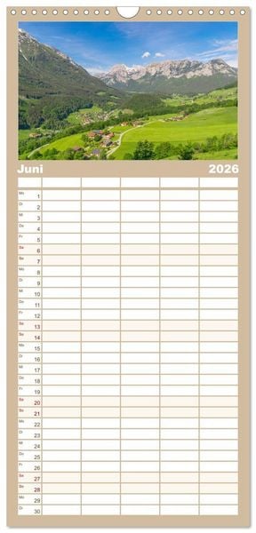Produktbild: Familienplaner 2026 - Wanderparadies Bayerische Alpen mit 5 Spalten (Wandkalender, 21 x 45 cm) CALVENDO
