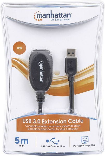 Produktbild: Manhattan USB-Kabel USB 3.2 Gen1 USB-A Stecker, USB-A Buchse 5.00m Schwarz 150712