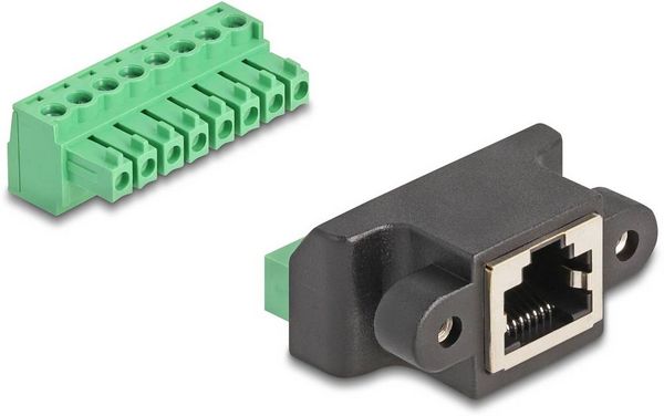 Produktbild: Delock RJ45 Netzwerk Adapter [1x RJ45-Buchse - 1x Buchse] Schwarz, Gr&uuml;n