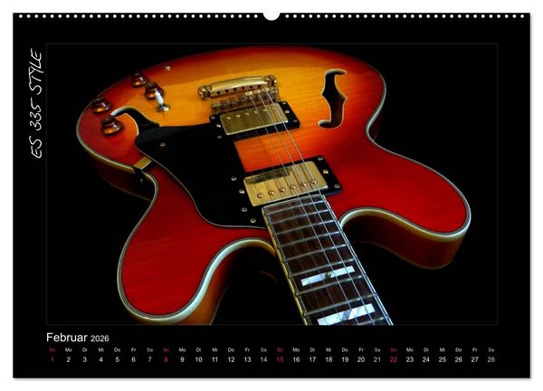 Produktbild: ROCKGITARREN in Szene gesetzt (hochwertiger Premium Wandkalender 2026 DIN A2 quer), Kunstdruck in Hochglanz