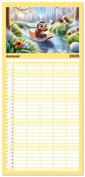 Produktbild: Familienplaner 2026 - Kleine K&auml;fer, gro&szlig;e Abenteuer: Ein Jahreskalender f&uuml;r Kinder mit 5 Spalten (Wandkalender, 21 x 45 cm) CALVENDO
