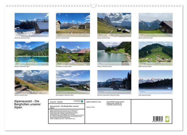 Produktbild: Alpenauszeit - Die Bergh&uuml;tten unserer Alpen (Wandkalender 2026 DIN A2 quer), CALVENDO Monatskalender