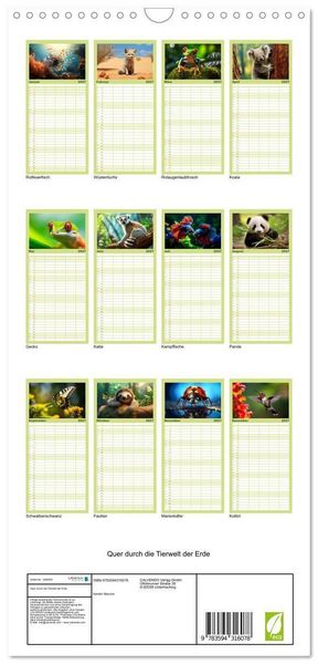 Produktbild: Familienplaner 2027 - Quer durch die Tierwelt der Erde mit 5 Spalten (Wandkalender, 21 x 45 cm) CALVENDO