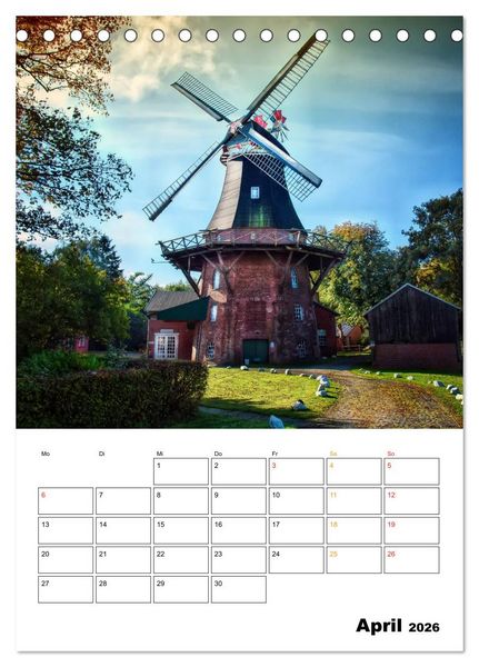 Produktbild: Historische Windm&uuml;hlen an der Friesischen M&uuml;hlenstra&szlig;e / CH-Version / Planer (Tischkalender 2026 DIN A5 hoch), CALVENDO Monatskalender
