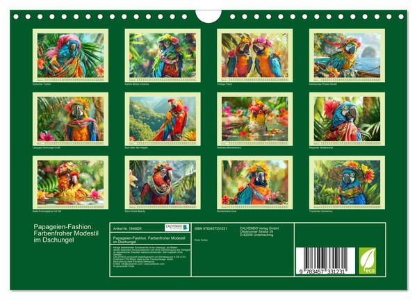 Produktbild: Papageien-Fashion. Farbenfroher Modestil im Dschungel (Wandkalender 2026 DIN A4 quer), CALVENDO Monatskalender