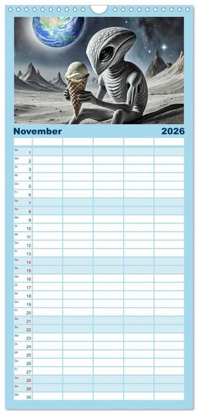 Produktbild: Familienplaner 2026 - Aliens auf Tour mit 5 Spalten (Wandkalender, 21 x 45 cm) CALVENDO