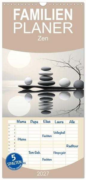 Produktbild: Familienplaner 2027 - Zen mit 5 Spalten (Wandkalender, 21 x 45 cm) CALVENDO