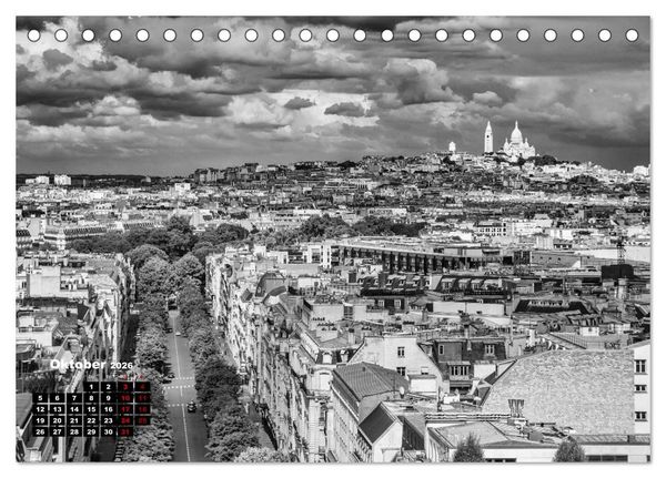Produktbild: Paris-Impressionen in Schwarz-Wei&szlig; (Tischkalender 2026 DIN A5 quer), CALVENDO Monatskalender