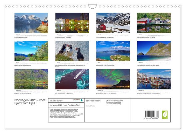 Produktbild: Norwegen 2026 - vom Fjord zum Fjell (Wandkalender 2026 DIN A3 quer), CALVENDO Monatskalender