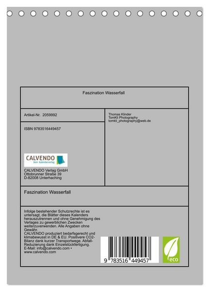 Produktbild: Faszination Wasserfall (Tischkalender 2026 DIN A5 hoch), CALVENDO Monatskalender