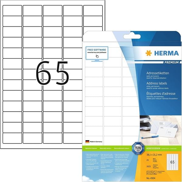 Produktbild: HERMA Adressetiketten Premium A4 wei&szlig;, permanent haftend, 25 Blatt