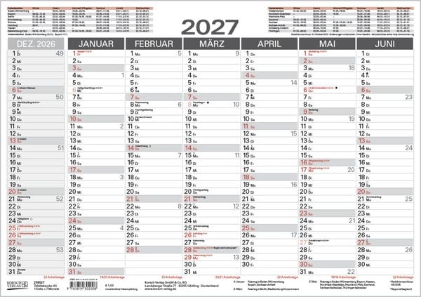 Produktbild: Tafelkalender A5 2027