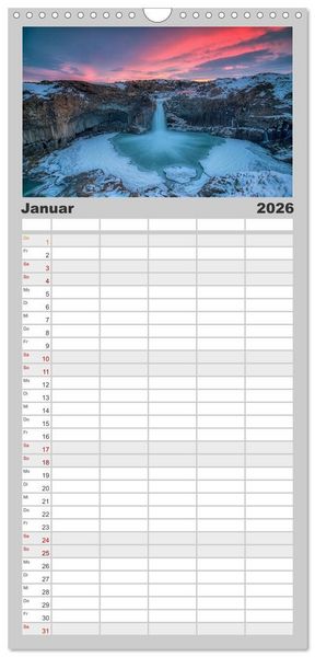 Produktbild: Familienplaner 2026 - Island - Traumland am Rande der Arktis mit 5 Spalten (Wandkalender, 21 x 45 cm) CALVENDO