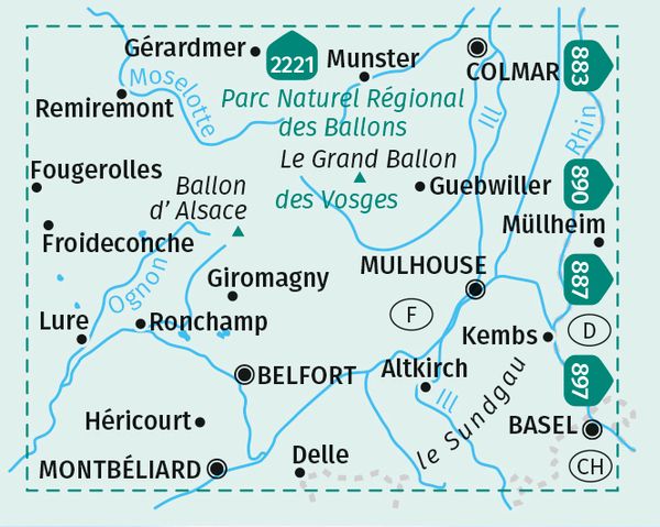 KOMPASS Wanderkarten-Set 2222 Elsass, Vogesen Süd, Alsace, Vosges du Sud, Colmar, Mülhausen, Mulhouse (2 Karten) 1:50.000
