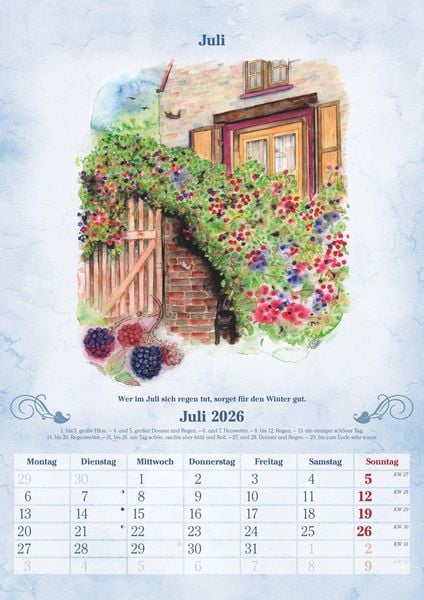 Produktbild: 100-jähriger Kalender 2026 - Bildkalender A3 (29,7x42 cm) - mit Feiertagen (DE/AT/CH) und Platz für Notizen - inkl. Bauernregeln - Wandkalender