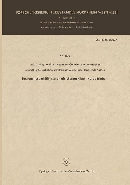 Produktbild: Bewegungsverh&auml;ltnisse an gleichschenkligen Kurbeltrieben