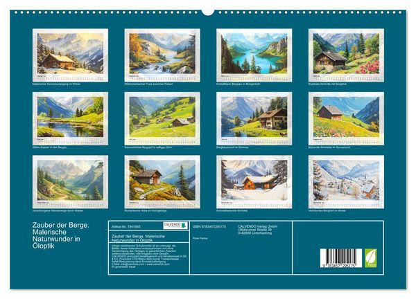 Produktbild: Zauber der Berge. Malerische Naturwunder in &Ouml;loptik (hochwertiger Premium Wandkalender 2026 DIN A2 quer), Kunstdruck in Hochglanz