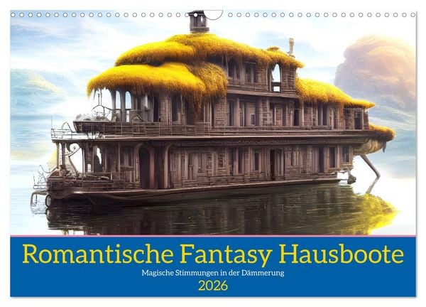 Produktbild: Romantische Fantasy Hausboote Magische Stimmungen in der D&auml;mmerung (Wandkalender 2026 DIN A3 quer), CALVENDO Monatskalender