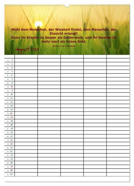 Produktbild: ein Planer mit biblischer Weisheit aus den Spr&uuml;chen Salomos (Wandkalender 2026 DIN A2 hoch), CALVENDO Monatskalender