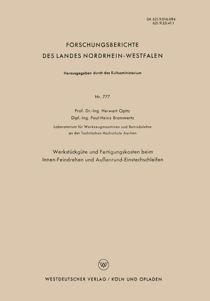 Produktbild: Werkst&uuml;ckg&uuml;te und Fertigungskosten beim Innen-Feindrehen und Au&szlig;enrund-Einstechschleifen