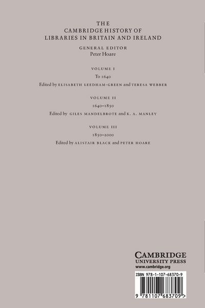 Produktbild: The Cambridge History of Libraries in Britain and Ireland