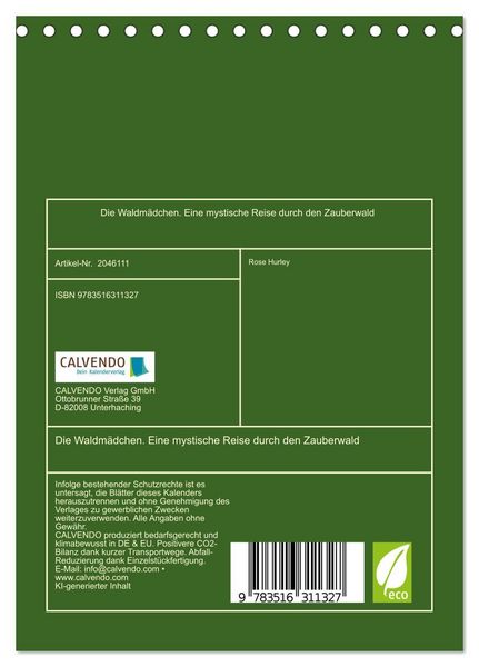 Produktbild: Die Waldm&auml;dchen. Eine mystische Reise durch den Zauberwald (Tischkalender 2026 DIN A5 hoch), CALVENDO Monatskalender