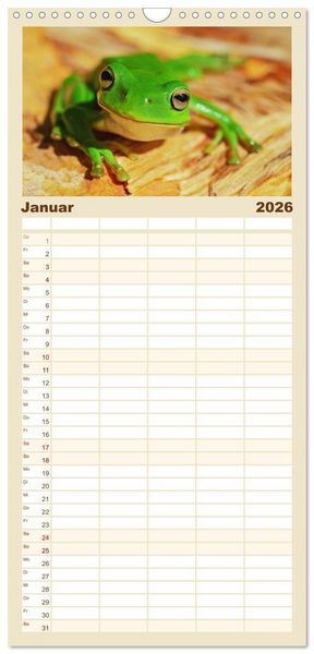 Produktbild: Familienplaner 2026 - Fr&ouml;sche - Die wundersch&ouml;ne Welt der bunten H&uuml;pfer. mit 5 Spalten (Wandkalender, 21 x 45 cm) CALVENDO