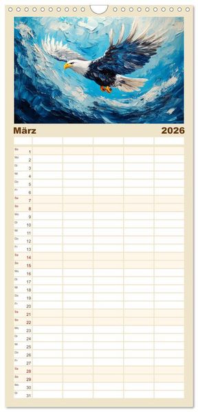 Produktbild: Familienplaner 2026 - Greifv&ouml;gel. Majest&auml;tische Luftakrobaten in &Ouml;loptik mit 5 Spalten (Wandkalender, 21 x 45 cm) CALVENDO