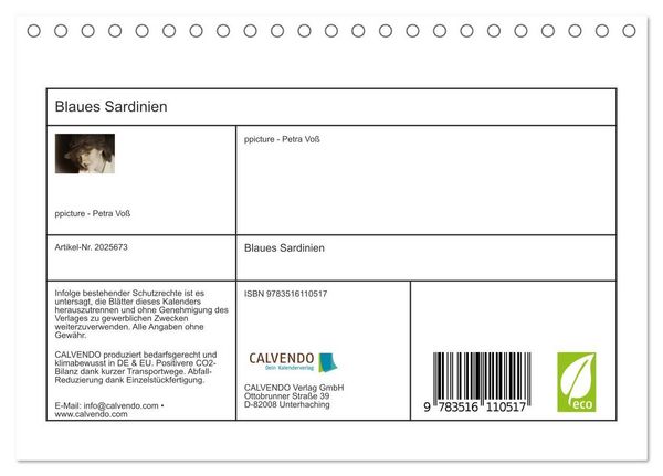 Produktbild: Blaues Sardinien (Tischkalender 2026 DIN A5 quer), CALVENDO Monatskalender