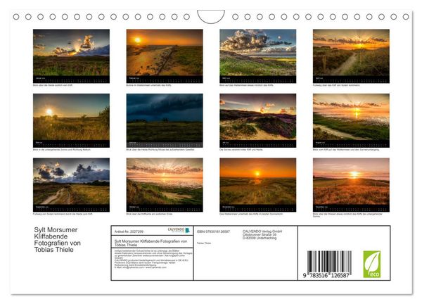 Produktbild: Sylt Morsumer Kliffabende Fotografien von Tobias Thiele (Wandkalender 2026 DIN A4 quer), CALVENDO Monatskalender