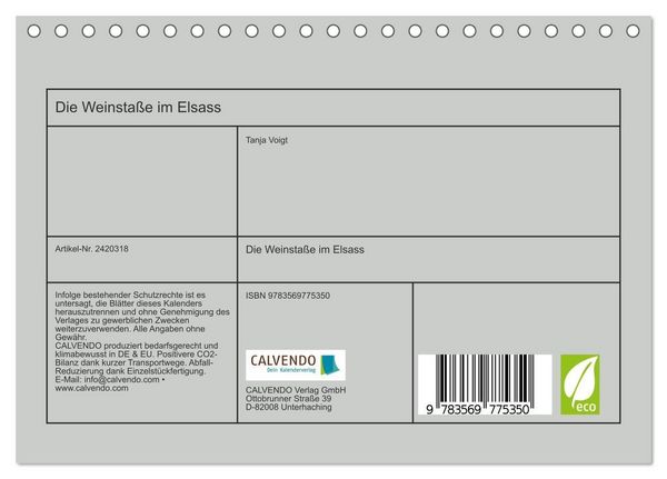 Produktbild: Die Weinsta&szlig;e im Elsass (Tischkalender 2027 DIN A5 quer), CALVENDO Monatskalender
