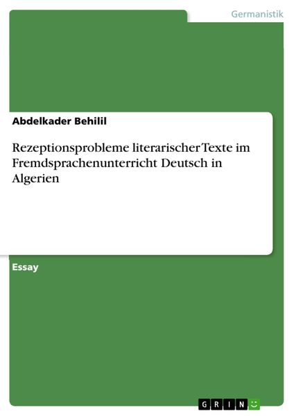 'Rezeptionsprobleme Literarischer Texte Im Fremdsprachenunterricht ...